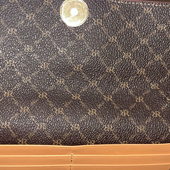 Rioni Brown and Tan Clutch with Gold Detail - Picture 5 of 6